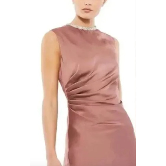 MAC DUGGAL Dress Size 0 Evening Gown Rhinestone Collar Pink Mauve NEW Mini FLAW - Picture 8 of 8